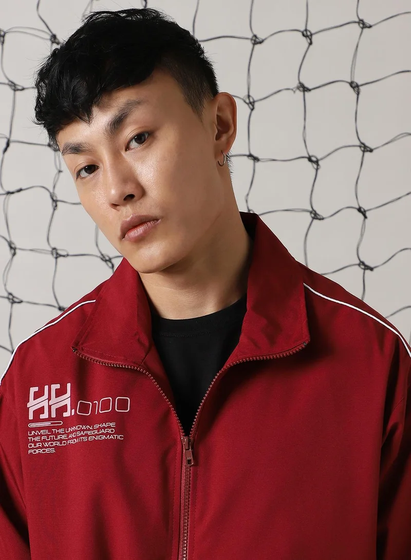 Hubberholme  Men's Red 100% Polyester Printed Oversized Jacket for Men | Best Price UAE